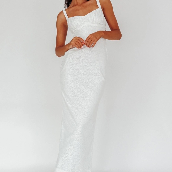 NWT, Selfie Leslie Dream Crush Lace-Up Back Mesh Overlay Midi Dress White - Picture 5 of 10